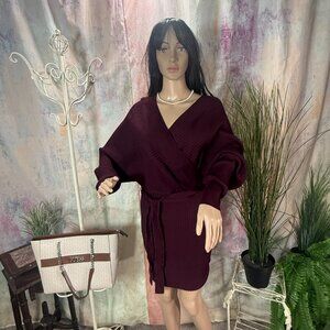 New 📌Love Tree Cozy & Warm Bodycon Mini Long Batwing Sleeves Off Shoulder Dress
